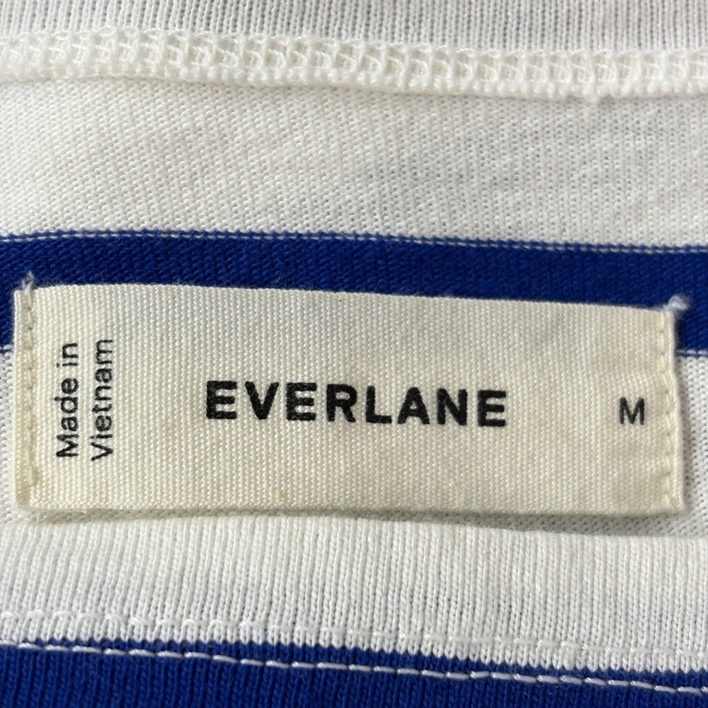 Everlane Women Long Sleeve Shirt sz M Blue White Striped Organic Cotton Boatneck - Picture 4 of 11